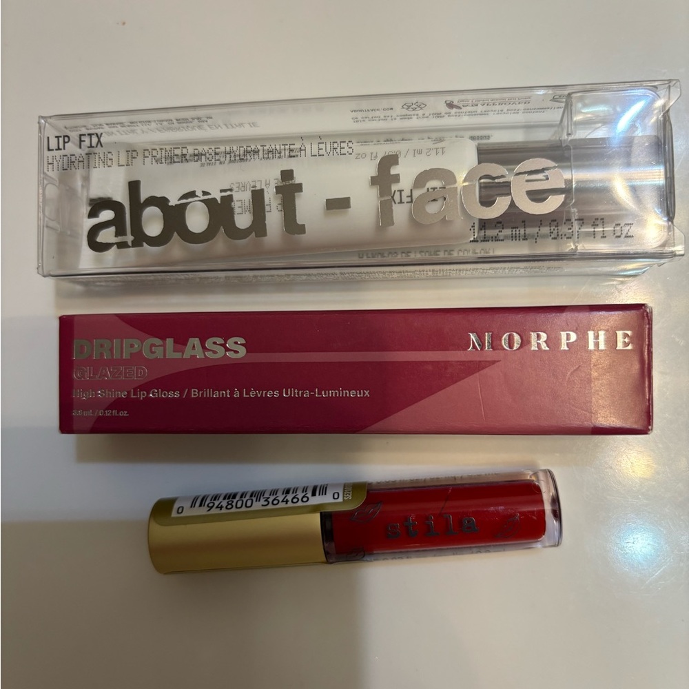 About Face Hydrating Lip Primer with Morphe Lipgloss & Mini Red Stilla Lipgloss